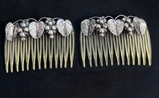 HAIR COMBS WITH STERLING TOPS GRAPES AND LEAVES MADE IN MEXICO