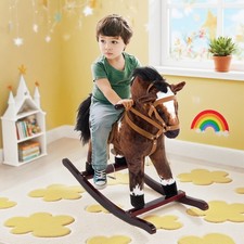 Kids Toy Rocking Horse Wood Plush Pony Traditional Gift w/Neigh Sound Toddlers