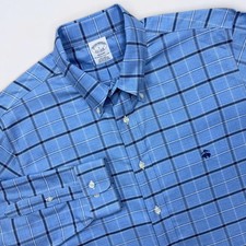 Brooks Brothers Shirt Mens Large Blue Plaid OCBD Long Sleeve Regent Non Iron