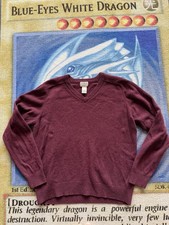 Vintage LL Bean V Neck Sweater Mens Lrg Wool Pullover Fisherman Nordic Birds Eye