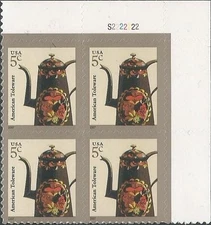 Plate Block of 4 stamps - Scott 3756a - 5 cent - American Toleware - 2008 - MNH