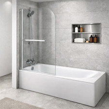 Chrome 6mm Glass Reversible Shower Bath Screen Pivot with Towel Rail 1400mm