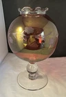 Vintage Fenton Cranberry Etched Glass Globe Pedestal Ruffled Edge Vase