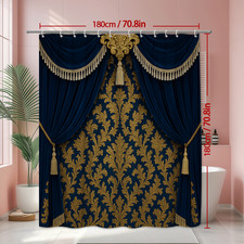 Elegant Navy Blue and Gold Floral Shower Curtain
