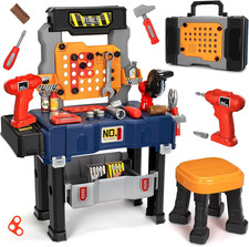 Kids Tool Bench Set Electric Drill Chair Construction Workbench Toys