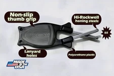 Block Knife sharpener- with Black nonslip thumb grip- Relines and hones blades.