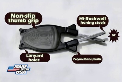 Block Knife sharpener- with Black nonslip thumb grip- Relines and hones blades.