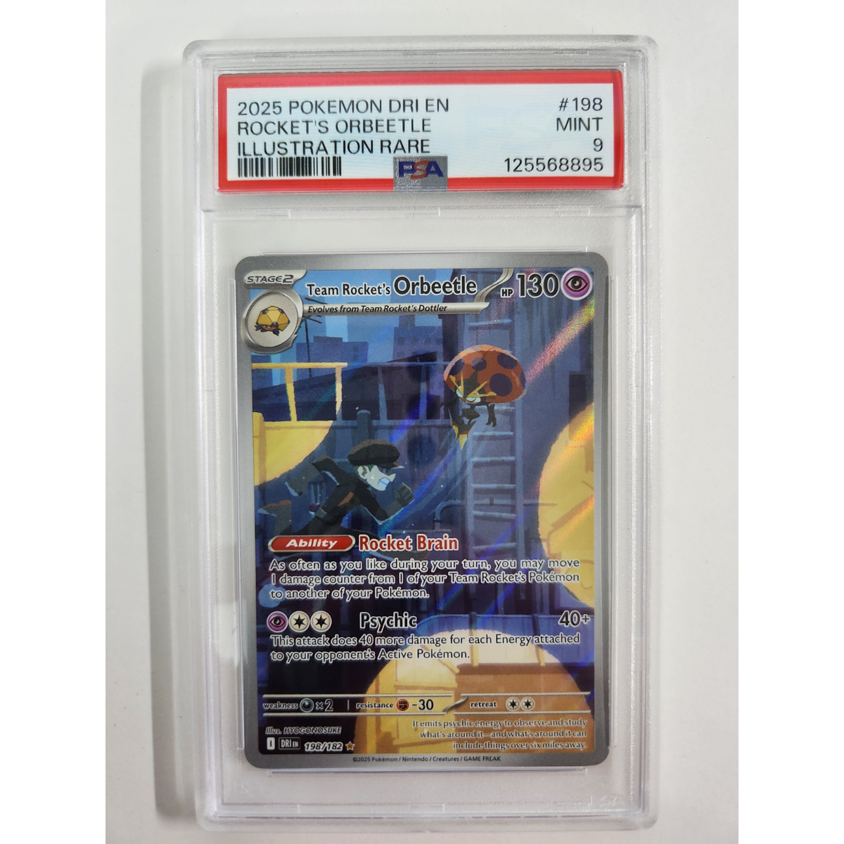 Team Rocket's Orbeetle 198/182 Sv10: Destined Rivals Holo PSA 9