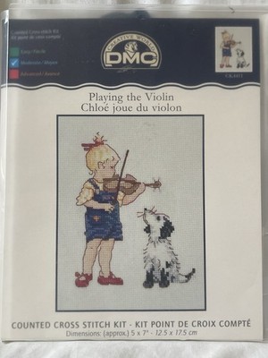 DMC Kreuzstich-Set Geige spielen 5 x 7 Zoll Mädchen mit Hund