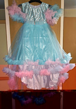 Girls Blue Tulle Princess/Fairy Fancy Dress Costume Dress, Pink Feather Trim 8-9