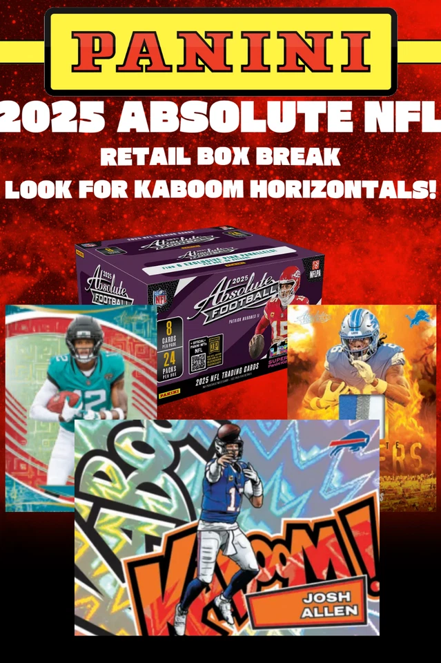 $1 Auctions! 2025 Panini Absolute NFL Retail box break. Kaboom Chase!