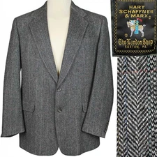 Hart Schaffner Marx Sport Coat Jacket Gray Wool Herringbone Tweed Fall 42 L