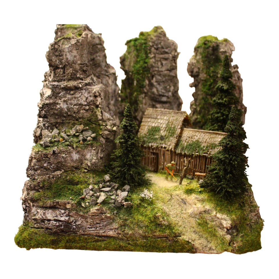 Diorama H0/1:87 Forstarbeit im Gebirge Berg Granit Felsen Landschaft patiniert - Bild 3 von 4