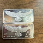 Lot of 2 .999 Fine Silver Bars 5g Each Eagle Design Total 10g Silver