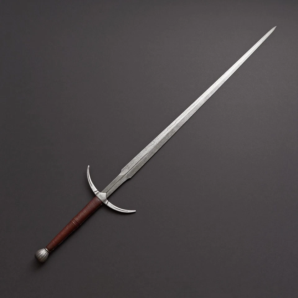 Espada danesa de acero Damasco forjado a mano: réplica medieval con mango de madera Foto 3 de 3