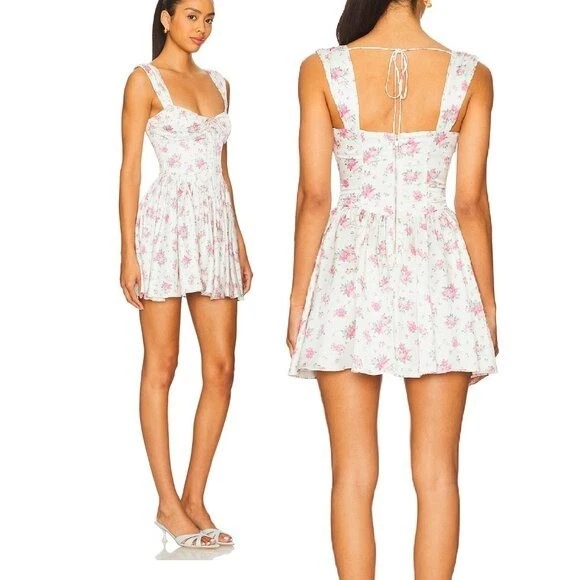 NUEVO PARA AMOR Y LIMONES AUGUST BLANCO MINI VESTIDO CON ESTAMPADO DE ROSAS TALLA S Foto 2 de 4