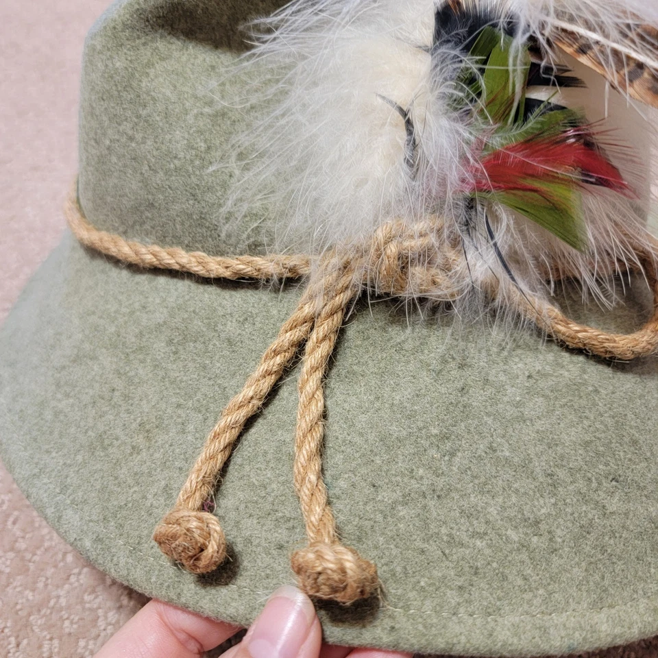Vintage Betmar New York Green Felt Hat with Feather Accent Festive Fall Womens - Image 3 of 4