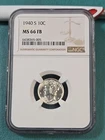 1940 S United States Mercury Dime 10 Cent 10C NGC MS66 MS 66 FB FULL BAND NICE