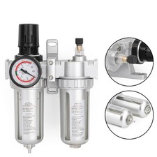 🔥1/2"in Air Compressor Filter Oil Water Separator Trap Tools w/ Regulator Gauge