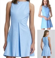ALICE + OLIVIA LYLA LIGHT SKY BLUE LAMBSKIN LEATHER MINI Dress 6 LINED $797