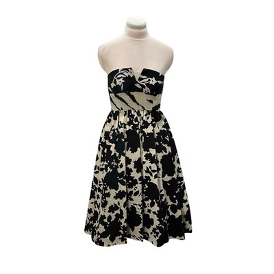 NWT TIBI Strapless Black Cream Floral V Neck Cocktail Dress 4 Wedding Dance Hoco