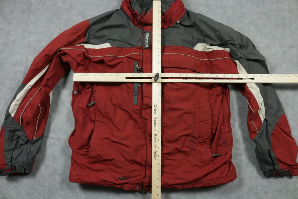 Chaqueta Marmot Para Hombre Mediana Roja Gris Forrada de Vellón Abrigo de Esquí con Capucha Exterior Invierno Foto 3 de 4