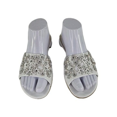 Paul Green Daisy slide sandal US 8 white leather silver metallic flowers Pearl 