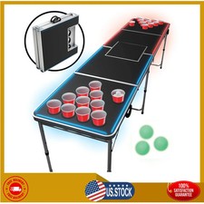 MinnARK Sports 8ft Portable Folding LED Beer Pong Table Outdoor Party Game Set