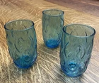 3 Vintage Anchor Hocking Madrid Blue 3 1/2 Inch Tall Juice Glasses