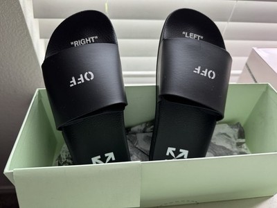 Off-White Black Slide Sandals Faux Leather Logo Unisex 