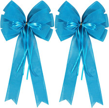 2 Pcs Large Blue Easter Wreath Bow Decor,Spring Summer Tree Topper Bow Decoratio
