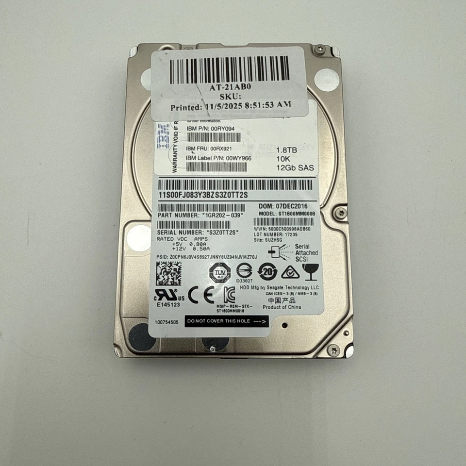 IBM / Seagate 1.8TB 12G 10K SAS 2.5" Tested & Professional Wiped - ST1800MM0008 - Image 2 of 4