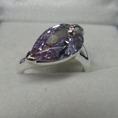 Bague Femme Dolly-Bijoux Argent Massif 925 Rhodié T58 - Sertie Améthyste En Forme D'amande (15mm)