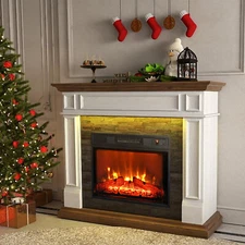 44" Electric Fireplace w/ Mantel & LED Light Freestanding Fireplace Heater 1400W