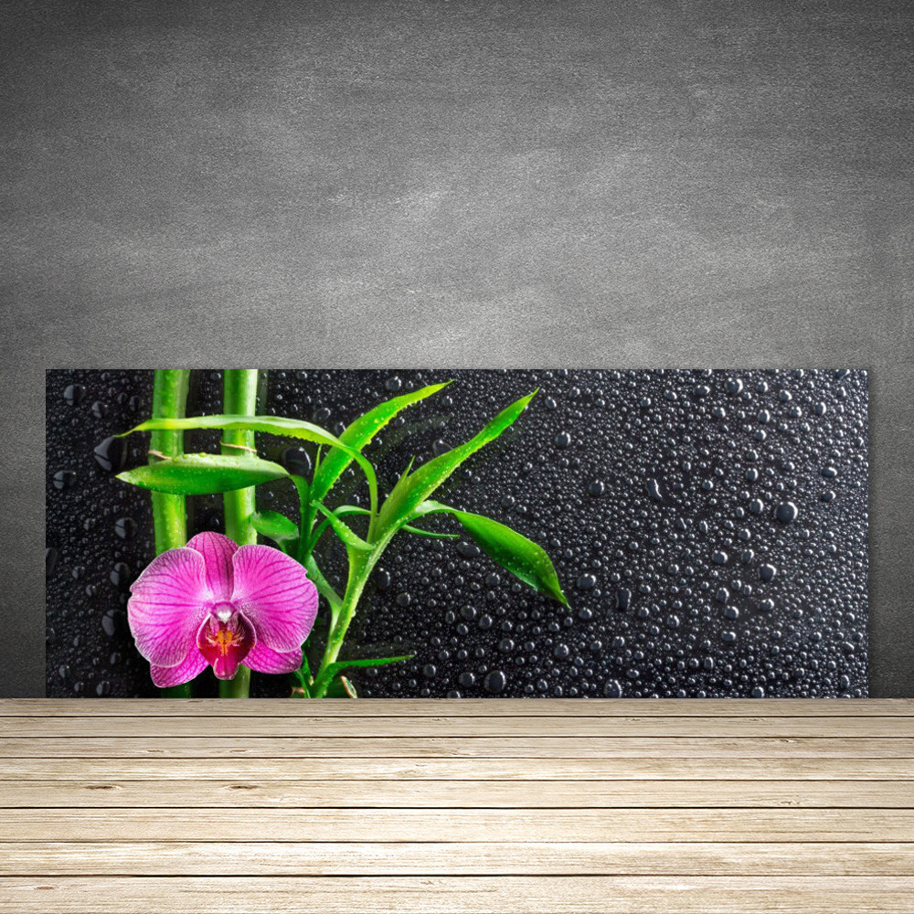 Crédence de cuisine en verre fond de hotte panneau floral 125x50