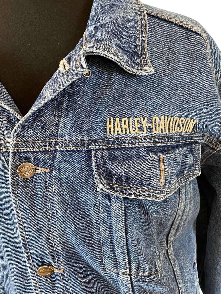 Harley Davidson Motorcycle Heavy Denim Jacket Bar & Shield Logo