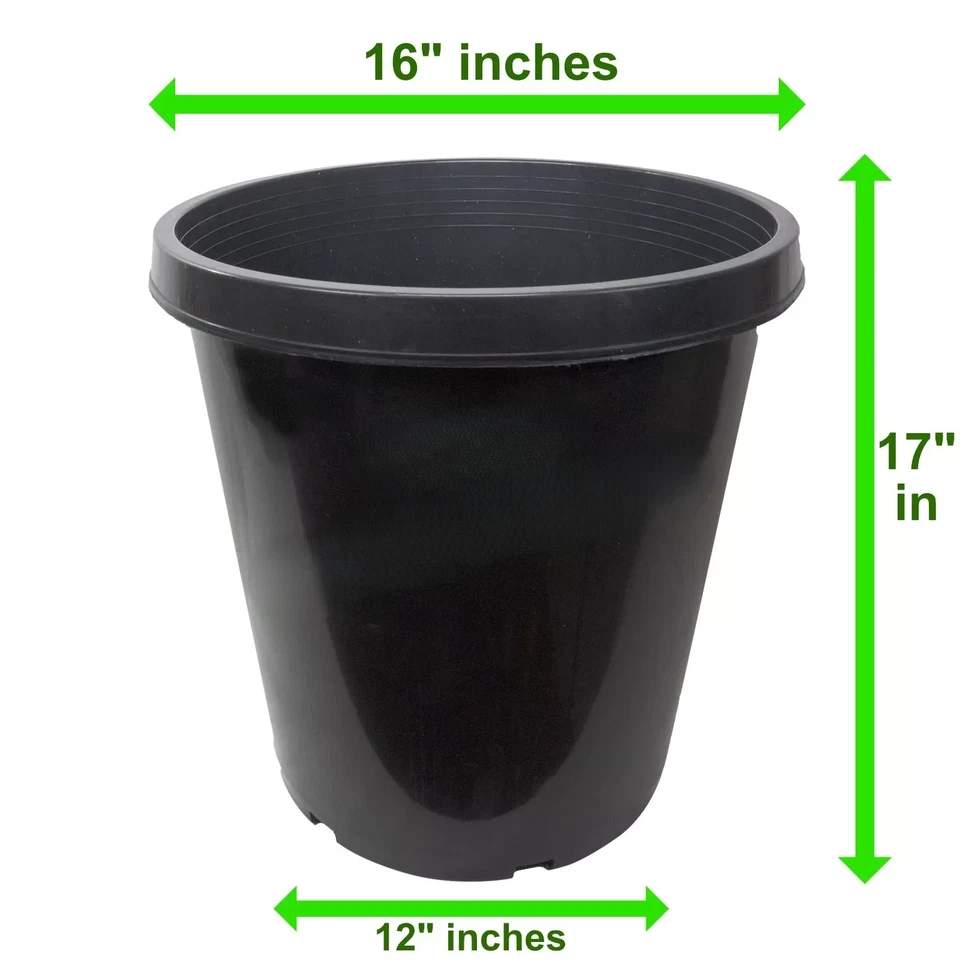15 Gallon (5-pk) Tall Premium Nursery Black Plastic Planter Garden Grow Pots - Image 2 of 3