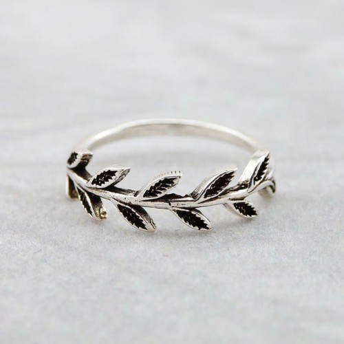925 Sterling Silver Vine Leaf Band Ring Plain Pure Silver - 第 2/3 張圖片