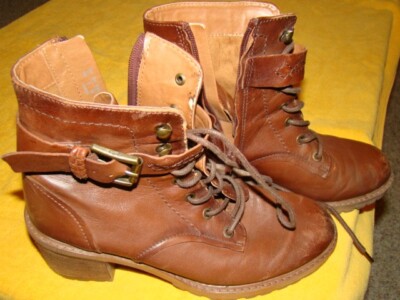 ZODIAC Gemma Leather Engineer Boots - EUC - Brown Women's sz 8M  - Zip & Lace Up