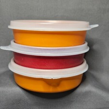 Vtg Set 3 Tupperware Harvest Colors Orange/Red Little Wonder Bowls Snack Sz 1286