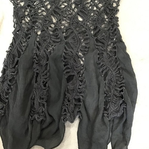 VTG Women Juniors Med Charcoal Gray Open Weave Crochet Y2K Whisigoth Boho Top - Bild 10 von 10