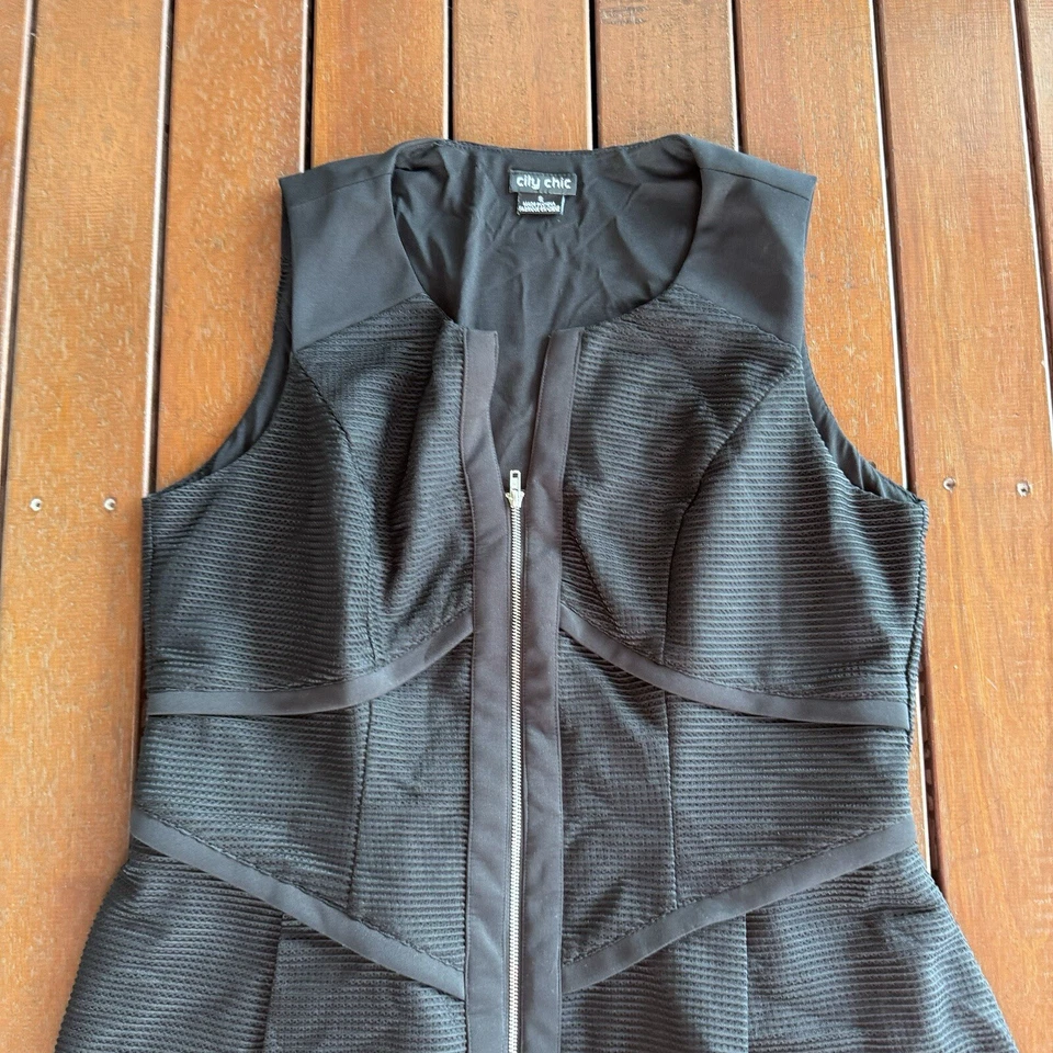 Vestido City Chic Talla Grande S Negro Cremallera Frontal Malla Look Cóctel Negocios Foto 3 de 4