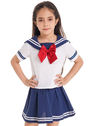 Kid Sailor Girls School Uniform Dress Japanese Anime Classic Navy Sailor Dress - Picture 4 of 32