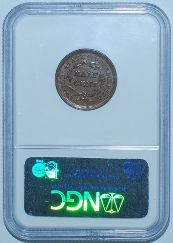 1856 NGC MS61BN Braided Hair Half Cent - Picture 2 of 2