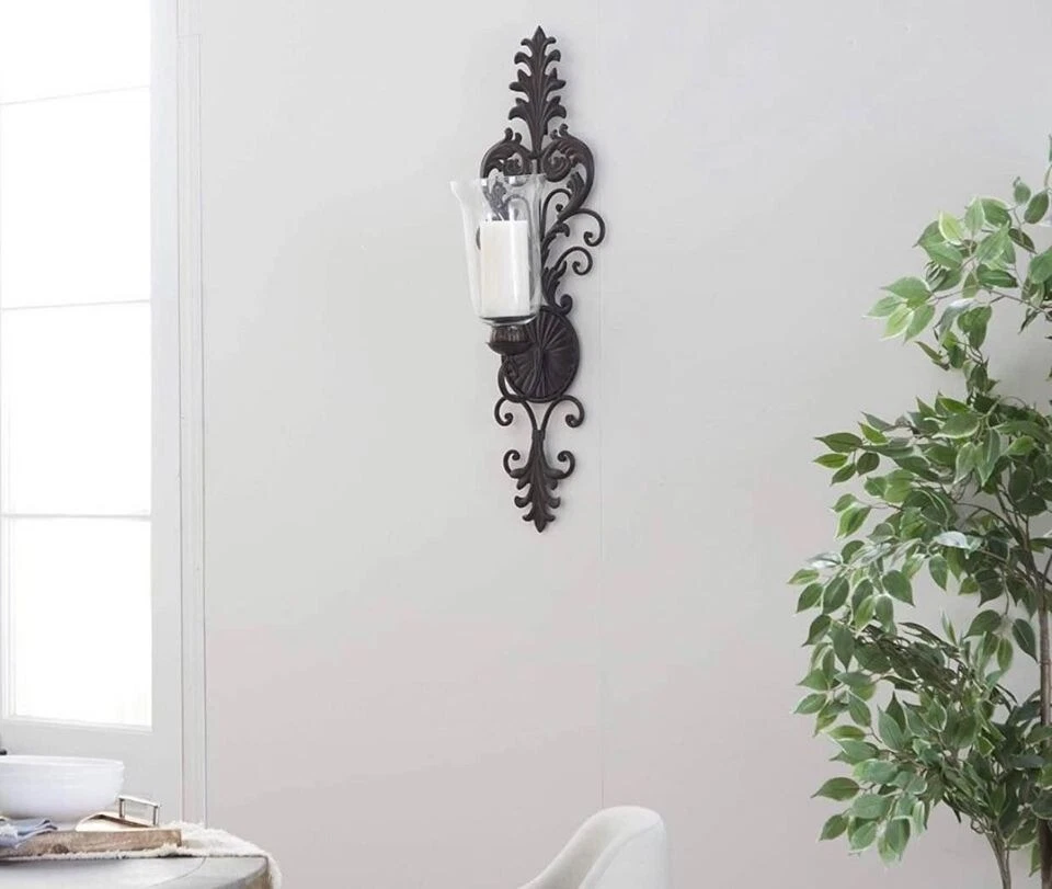 Deco 79 Victorian-Style Metal and Glass Ornate Candle Sconce, 31" H x 10" L - Image 3 of 4