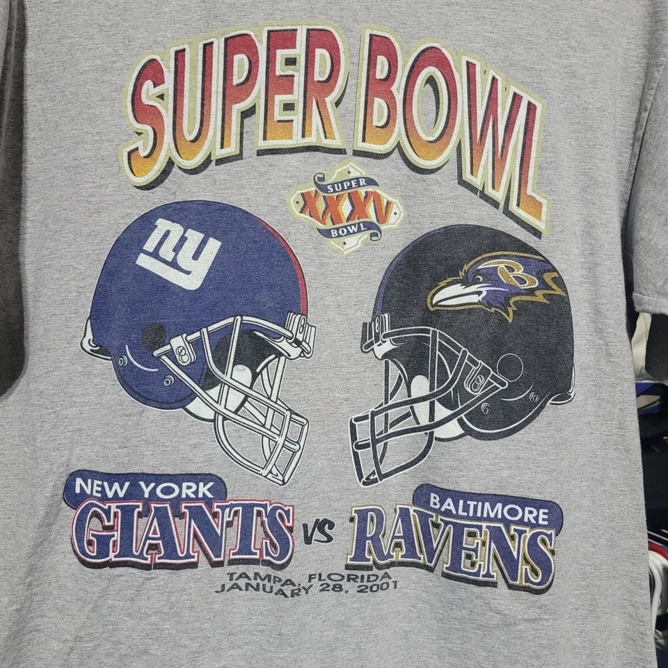Camiseta Grande Vintage Fan Super Bowl XXXV 35 Baltimore Ravens New York Giants Foto 2 de 4