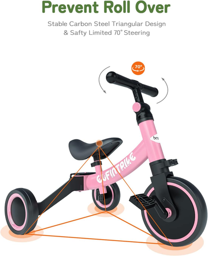 Tricicli 5 in 1 Triciclo per Bambini Da 1 a 4 Anni,Triciclo Senza Pedali,Bicicle - Foto 4 di 12