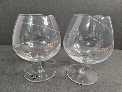 2 Strata Gold Brandy Glasses with Gold Swirl Design. Vtg. hand Crafted 18 oz