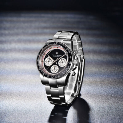 Pagani Design Orologio al Quarzo Classico Uomo Movimento Giappone VK63 Lunetta in Ceramica Acciaio Inox Impermeabile Business Sport Cronografo Data, Grigio-meteorite-pd1664 Pelle