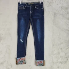 Vigoss Jeans Girls Size 12 The Austin Ankle Skinny Embroidered Cuff Distressed